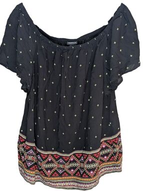 Torrid Challis Black Tribal Print Off the Shoulder Rayon Blouse Size 2 18/20 2X